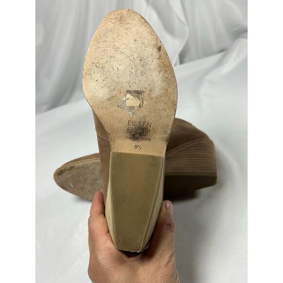 EILEEN FISHER NELSON Tan TUMBLED LEATHER SPLIT OPEN FRONT ANKLE BOOTIES Sz 9.5 - Picture 8 of 9